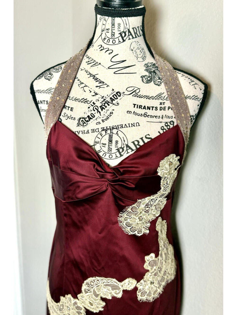 Adrianna Papell Burgundy Halter Lace Party Dress Women's Size 8 - Picture 4 of 15